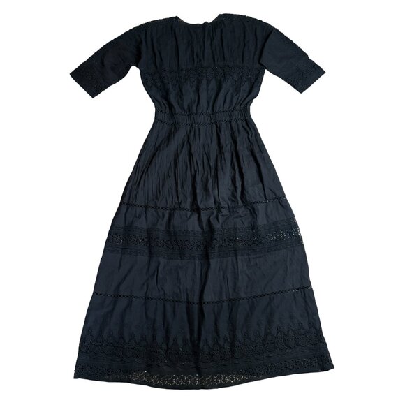 LoveShackFancy Beth Maxi Dress black size L large black cotton sheer voile shirt - Picture 12 of 16